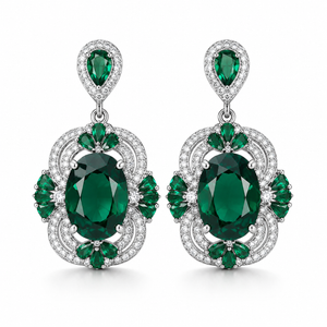 Vintage Oval Emerald CZ Floral Halo Drop Dangle Earrings For Women, Copper Silver Plated Multi Pear Green Crystal White Pave Stone Luxury Wedding Banquet Fine Jewelry Gift
