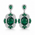 Vintage Oval Emerald CZ Floral Halo Drop Dangle Earrings For Women, Copper Silve