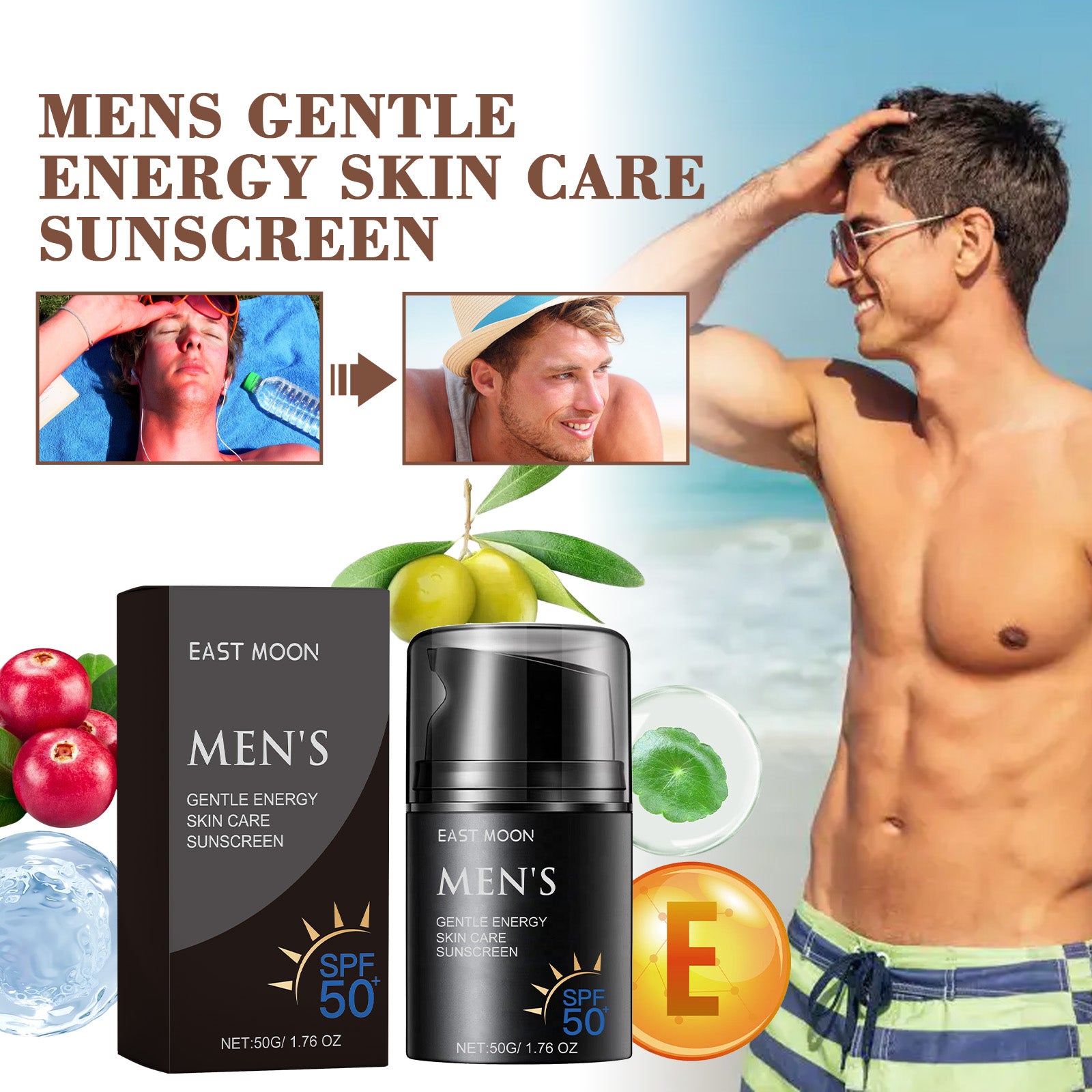 East Moon Enhanced Sunscreen For Men, Summer Outdoor Uv Protection Moisturizing 