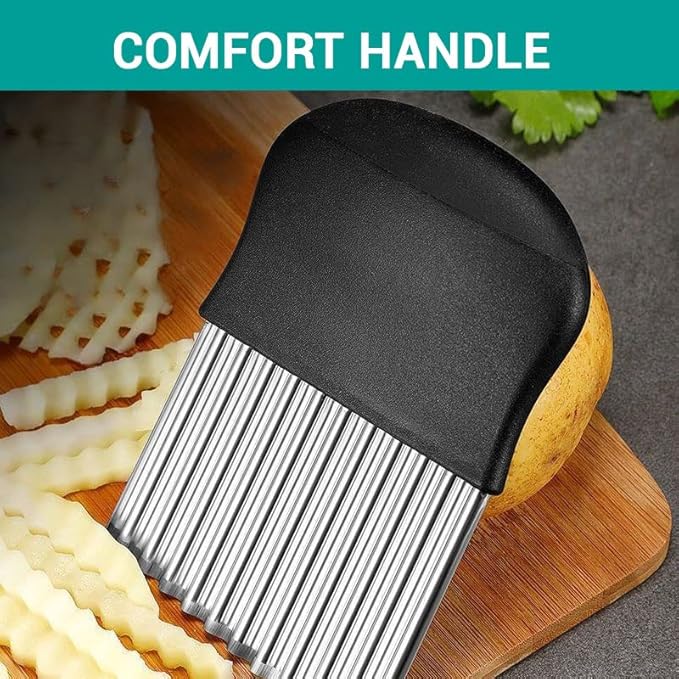 Large Crinkle Cutter,French Fry Slicer,Potato Knife Cutter Fruit Vegetable Wavy 