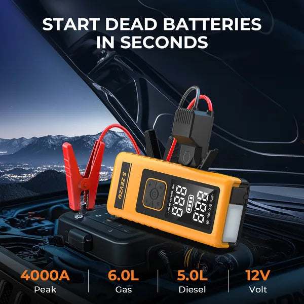 S ZEVZO 2 In 1 4000A Car Jump Starter With Air Compressor Air Inflator Portable 