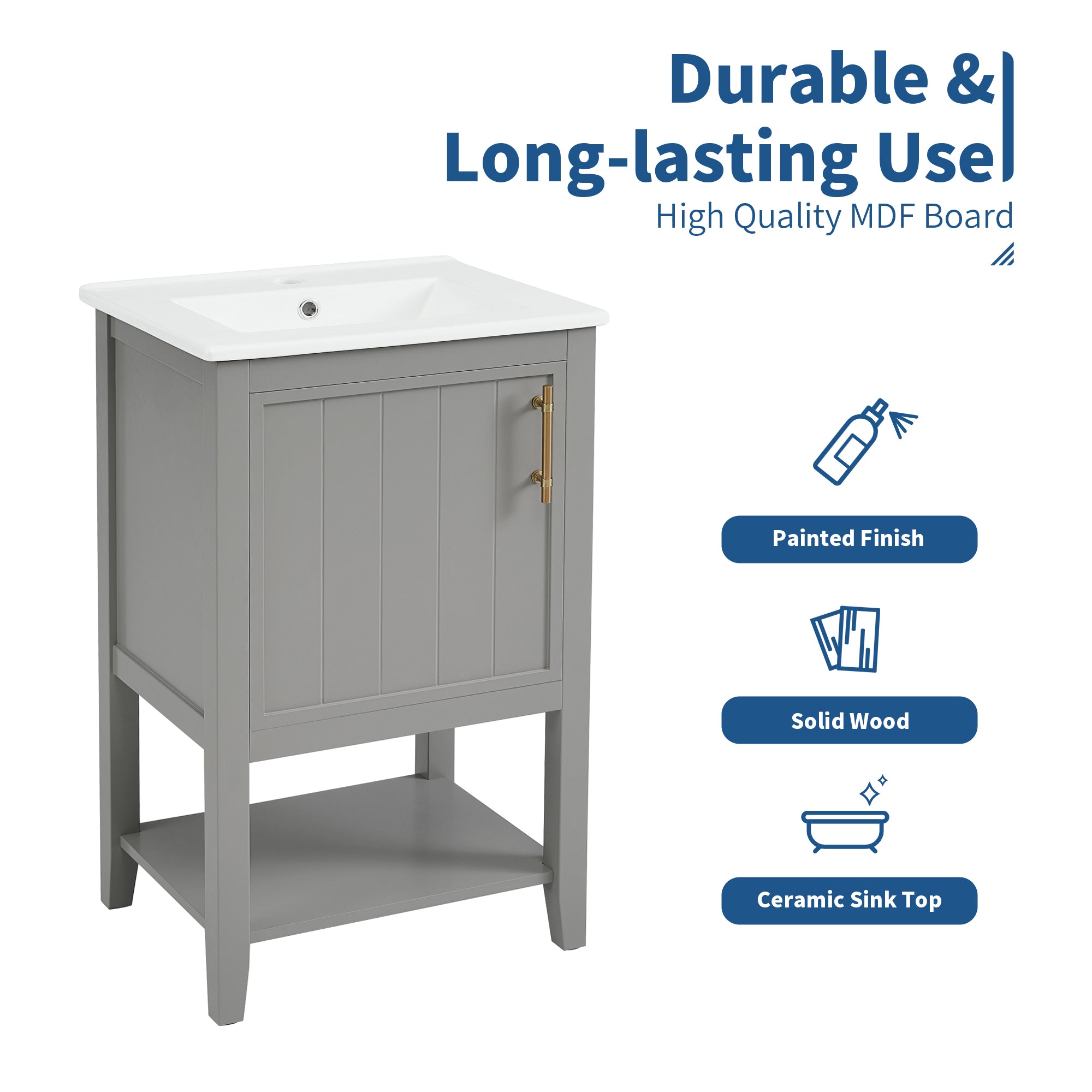 20  Bathroom Vanity With Sink, Bathroom Cabinet With Soft Closing Door, Storage 