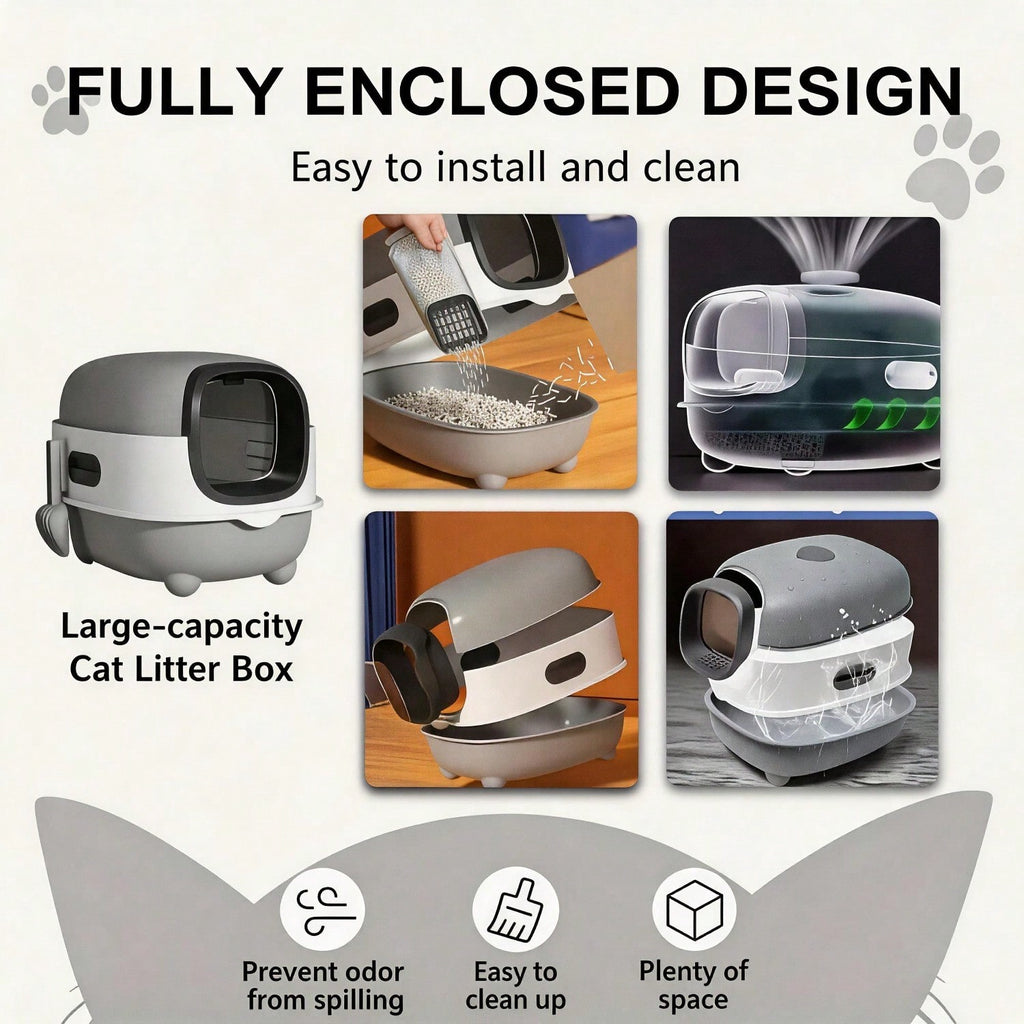 Fully Enclosed Cat Litter Box With UV Sterilization Odor Control, Large 56cm Spa