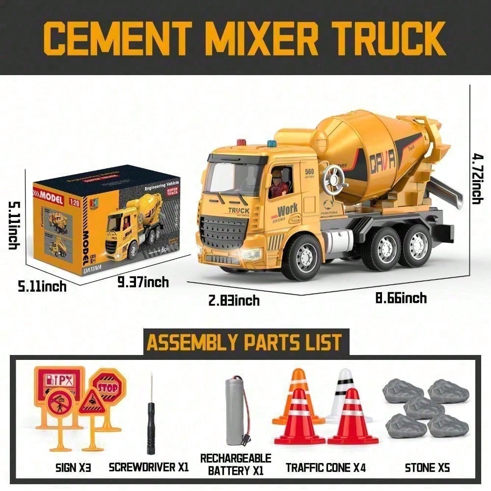Remote Control Construction Play Set. This Rechargeable Concrete Mixer Truck Is 