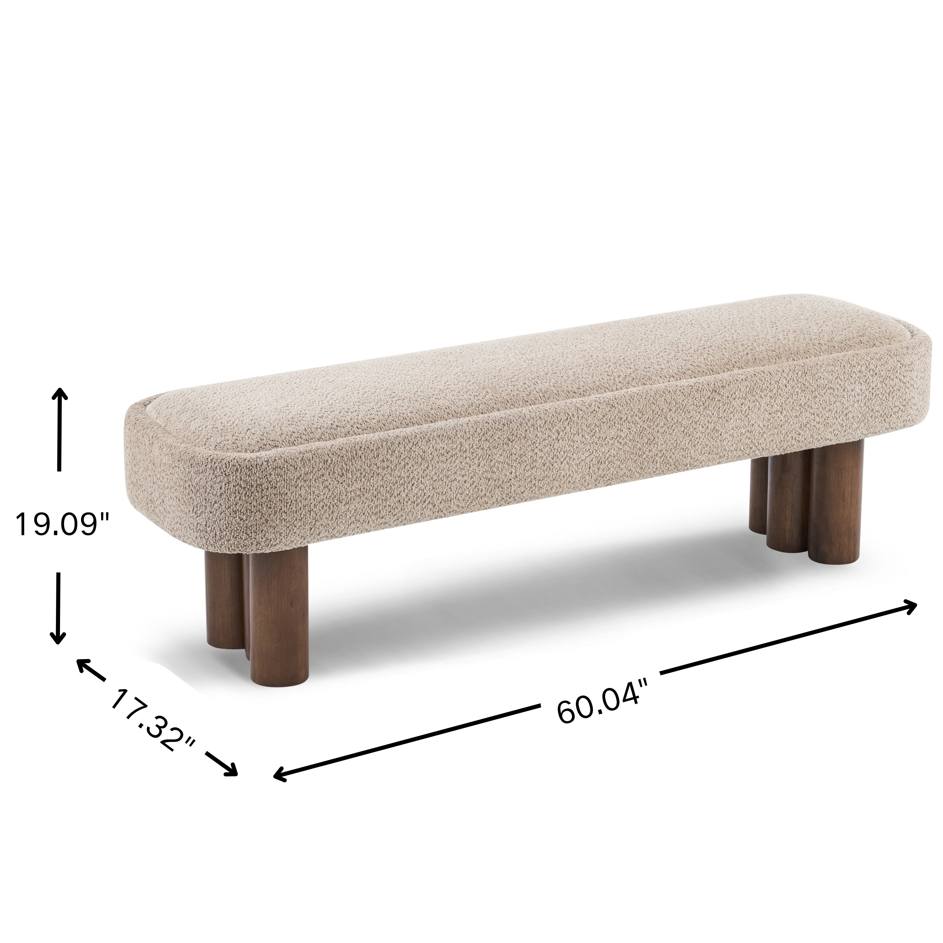 Indoor Khaki Boucle Dining Bench With Walnut Color Legs, 60.04 L Upholstered Sea