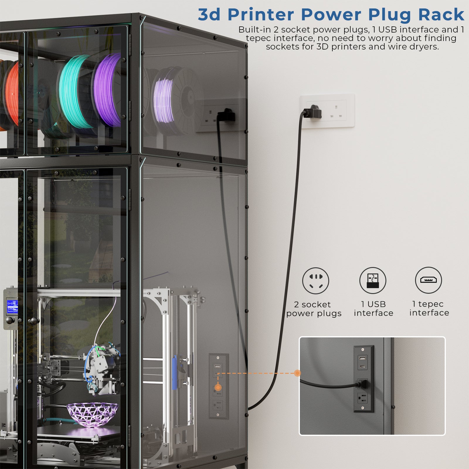 3D Printer Cabinet With Double Layer 3D Printer Filament Storage Rack, T-Shaped 