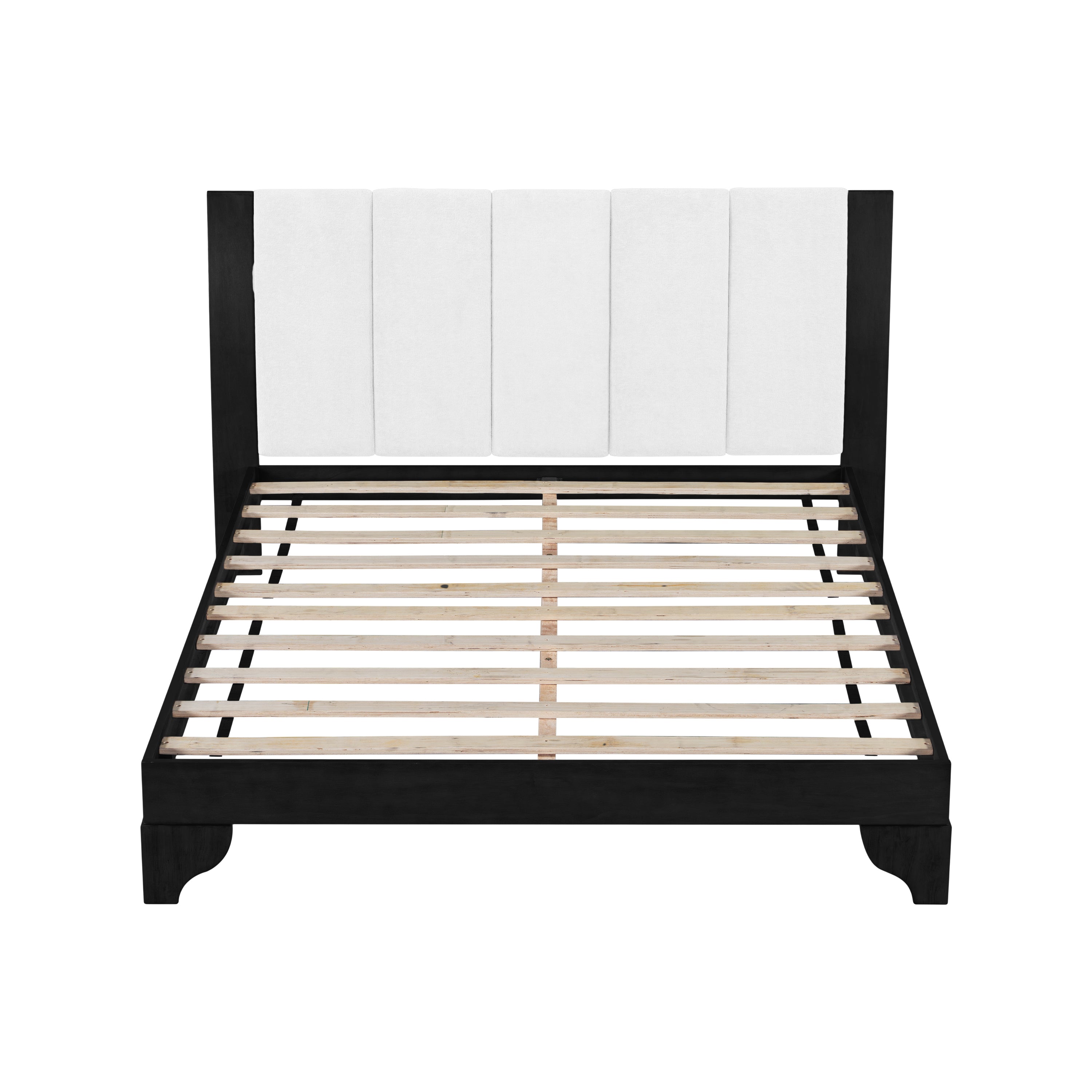 Queen Size Bed Frame Black White Pine Manufactured Wood 82.7x 69.7 6-8 Mattress 