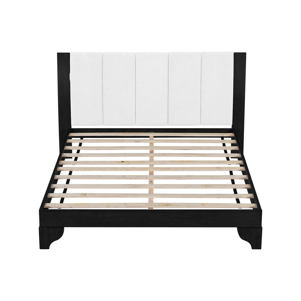 Queen Size Bed Frame Black White Pine Manufactured Wood 82.7x 69.7 6-8 Mattress 