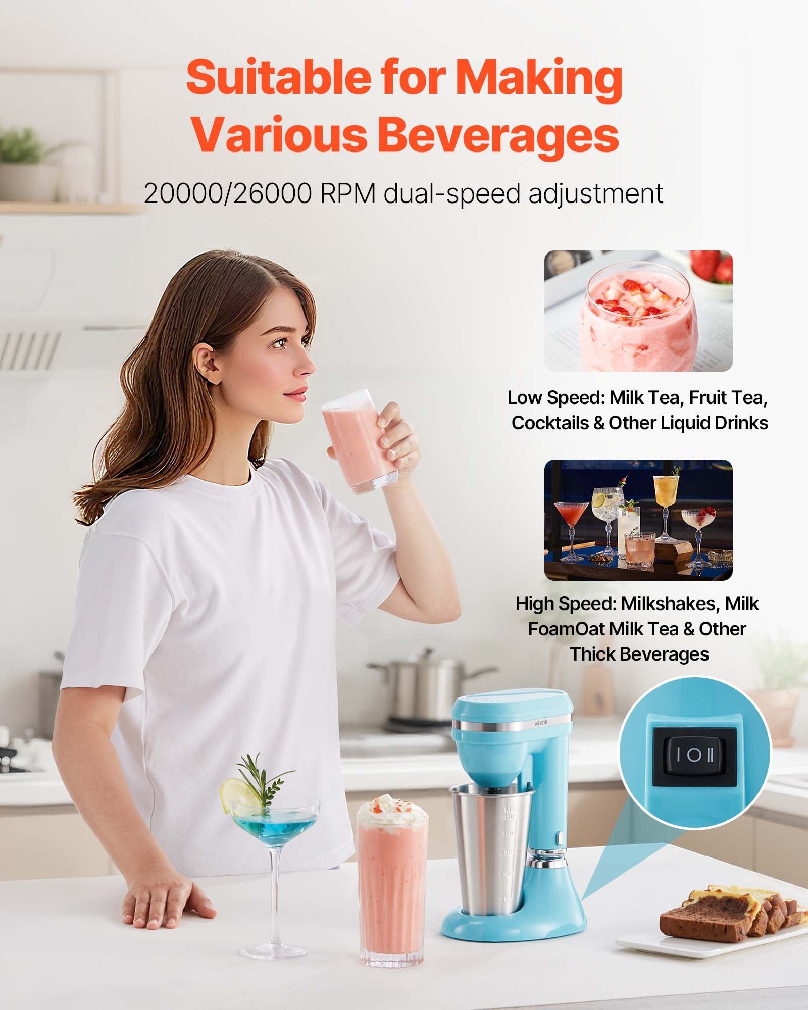 Milkshake Maker, 100W Milk Shake Maker Mixer, Single Head Drink Mixer Blender Ma