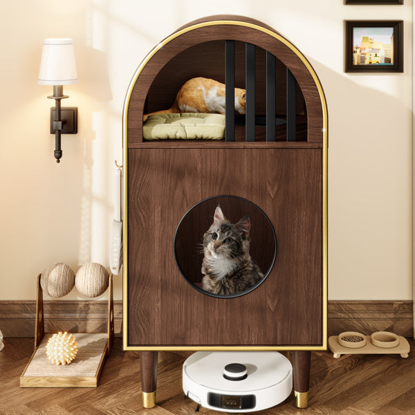 Cat Litter Box Enclosure , 2-in-1 Condo Cat Bed, Cat Shelter Furniture With Two-
