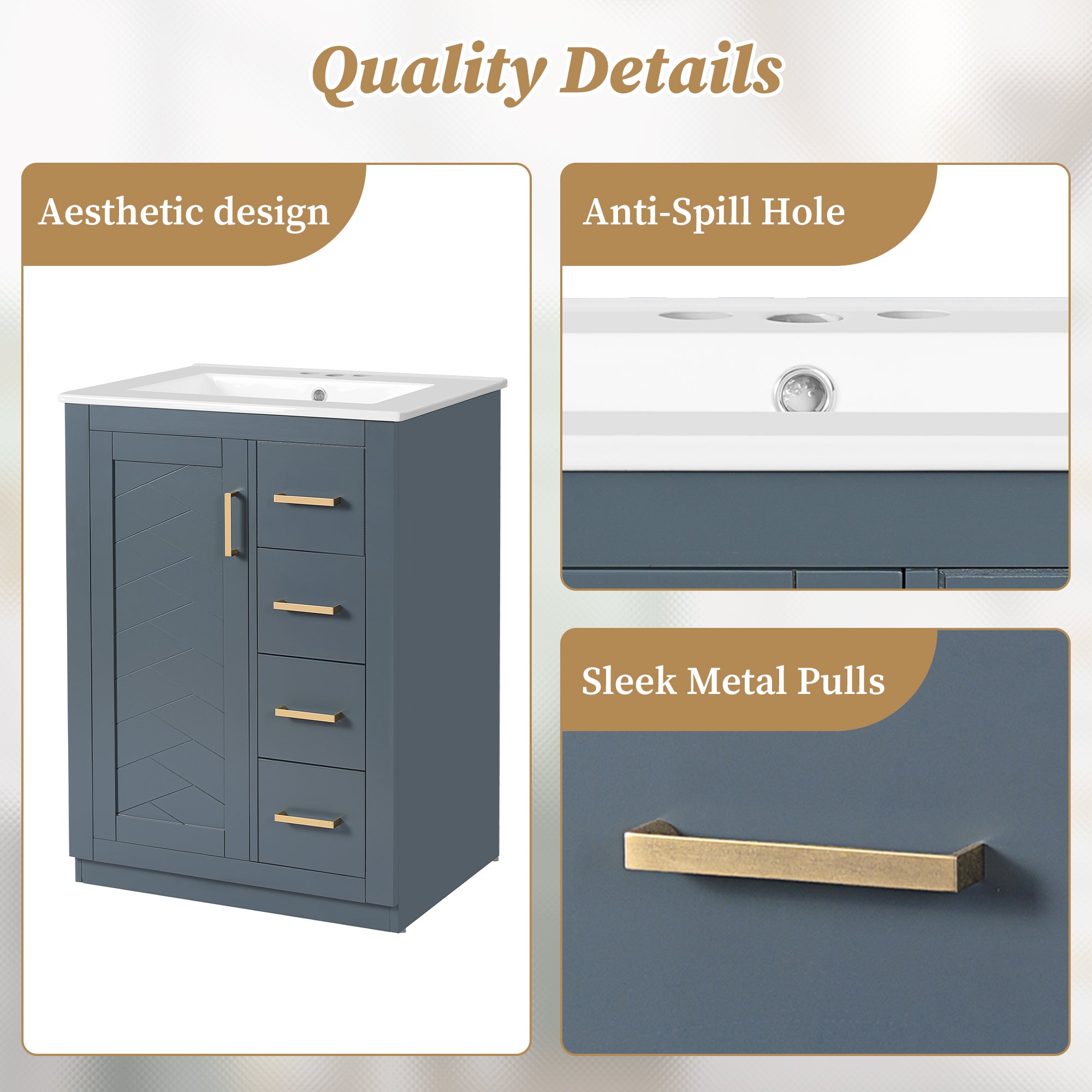 24   Bathroom Vanity With Integrated Ceramic Sink, Bathroom Cabinet With 1 Door,