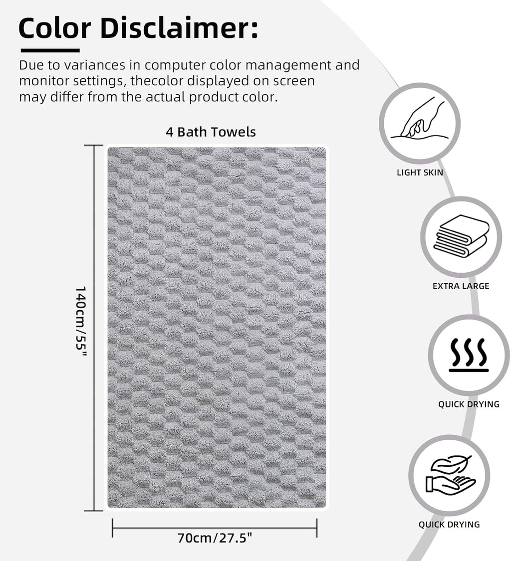Luxury Microfiber Bath Towels 4-Pack  8X Absorbent Quick-Dry 27.5x55in Ultra Lig