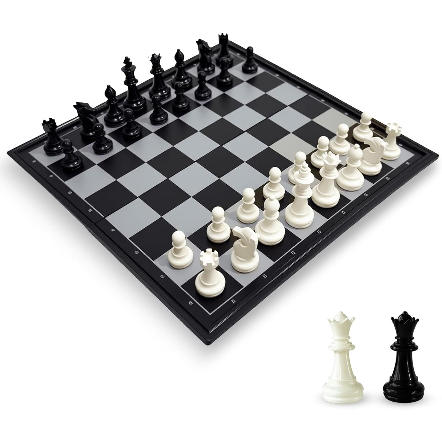 Travel Chess Set, 9.8in Magnetic Chess Board With 2 Extra Queen Portable Folding