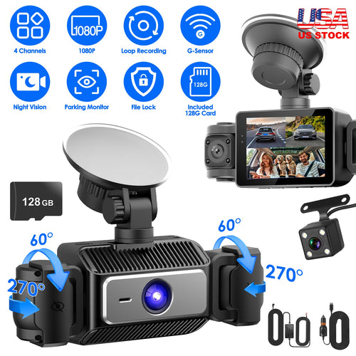 4 Channel Car Dash Cam With 128G MMC Card 1080P Front 720P Left Right 480P Rear 