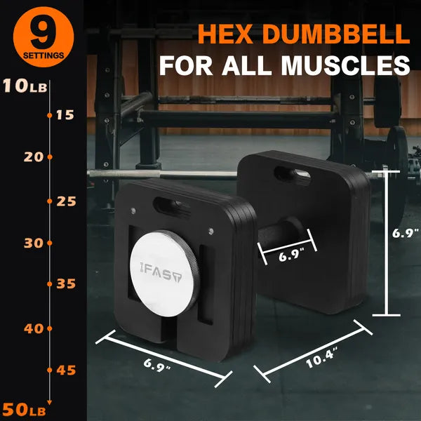Adjustable Two Dumbbells Or Dumbbells Sets 50LB Square Dumbbell 9 In 1 Free Weig