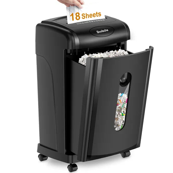 Woolsche Paper Shredder, 18-Sheet Cross Cut With 7.93Gallon Pull Out Bin, P-4 Se