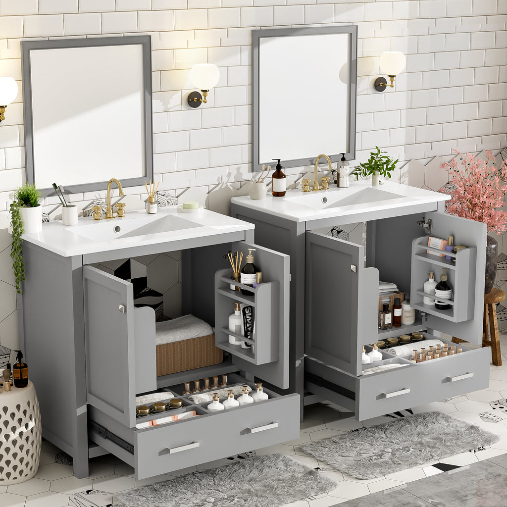 60  Grey Bathroom Vanity Set With Double Vanities  Separate , Double Ceramic Sin