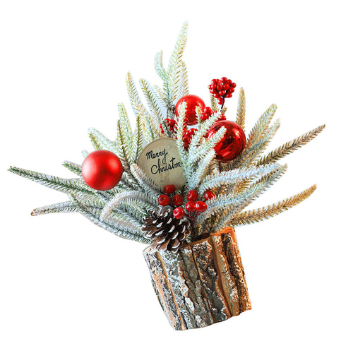 35cm Tabletop Xmas Tree Bark Wooden Barrel Decoration Artificial Bouquet Ornamen