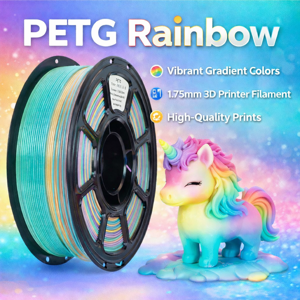 PETG Rainbow Filament 1.75mm, 3D Printer Filament 1kg Spool, Multicolor Silk Rai