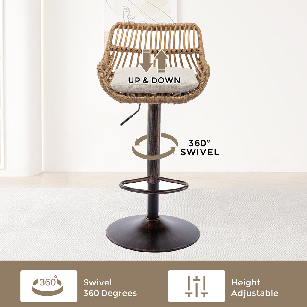 Modern Swivel Bar Stools Set Of 2 Adjustable Counter Height Chairs With Footrest