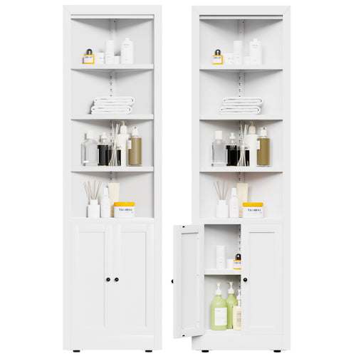 71in Tall Corner Storage Cabinet With 2 Doors, 5-Tier Metal Cabinet With Adjusta