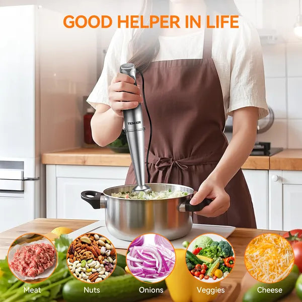 TENKER 1100W Immersion Hand Blender, Stainless Steel Stick Blender With 12-Speed