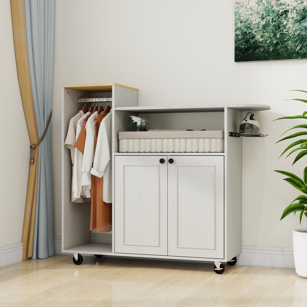 Ironing Cart With Rolling Ironing Board, Multipurpose Ironing Cabinet With Wheel
