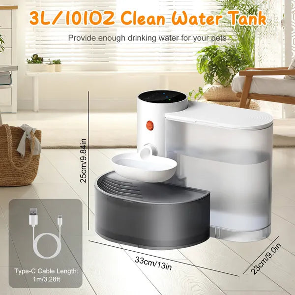 Smart Pet Water Fountain Automatic Cat Water Dispenser 3L&101OZ Cordless Recharg