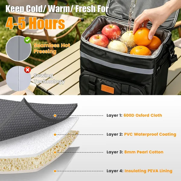 Portable Rolling Cooler Bag With Wheels And Side Handles Shoulder Strap 30L 50 C