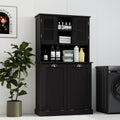 Two-Compartment Tilt-Out Dirty Laundry Basket Tall Bathroom Cabinet With 2 Adjus