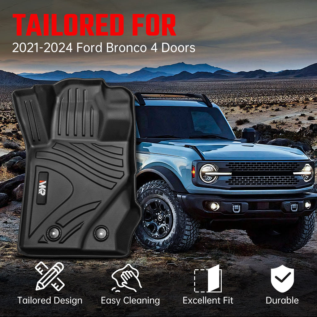 MKR Car Floor Mats For 2021-2023 Ford Bronco 4 Doors 3D TPE All-Weather Floor Ma
