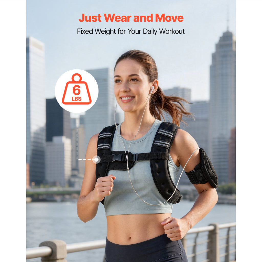 Weighted Vest, 6 Lbs Body Weight Vest For Men Women, With Reflective Stripe, Adj