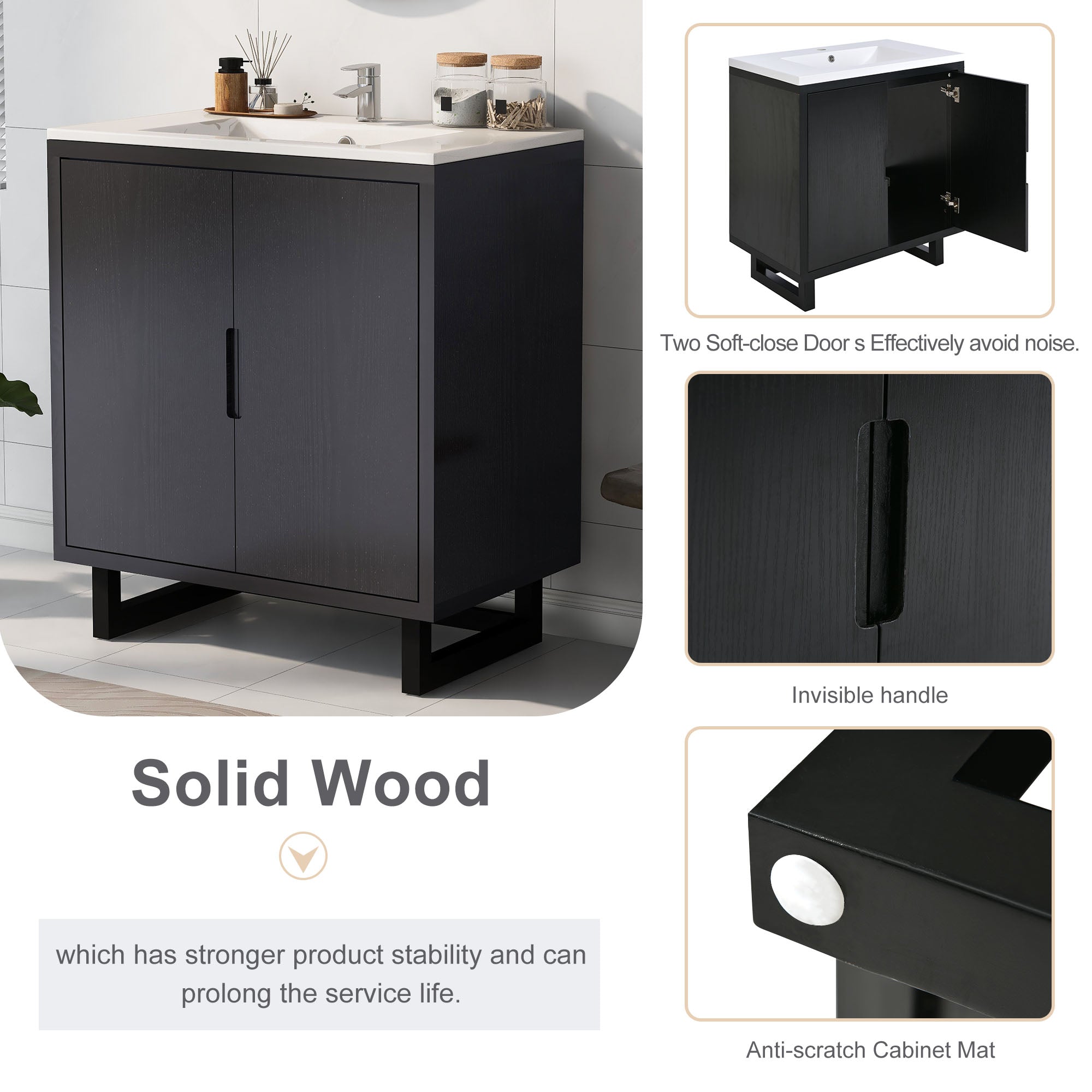 30  Bathroom Vanity Set With Sink, Combo Cabinet, Bathroom Storage Cabinet, Soli