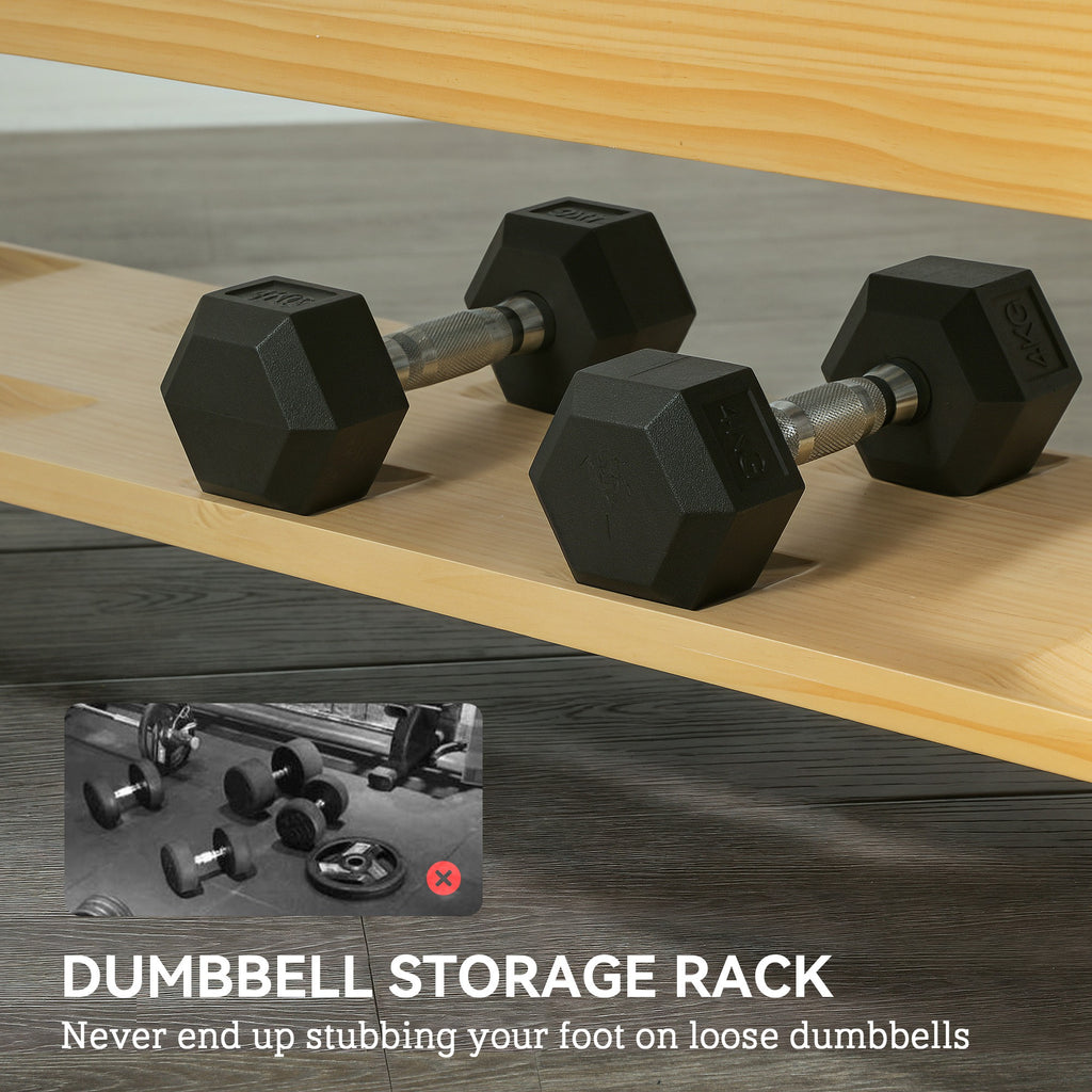 Wooden Adjustable Weight Bench with Dumbbell Rack, Flat or Incline Workout Bench