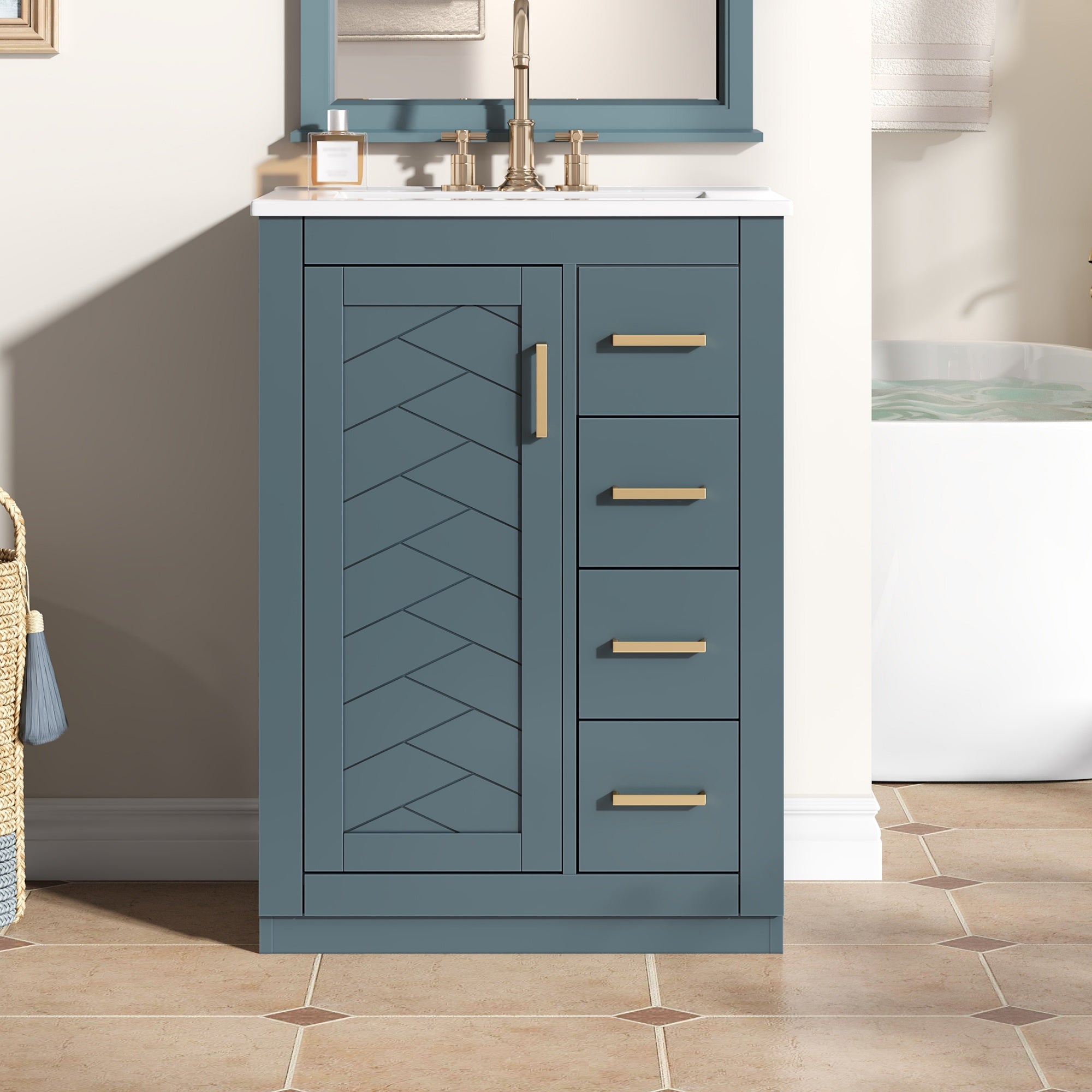 24   Bathroom Vanity With Integrated Ceramic Sink, Bathroom Cabinet With 1 Door,