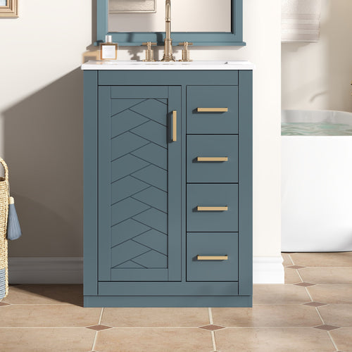 24   Bathroom Vanity With Integrated Ceramic Sink, Bathroom Cabinet With 1 Door,