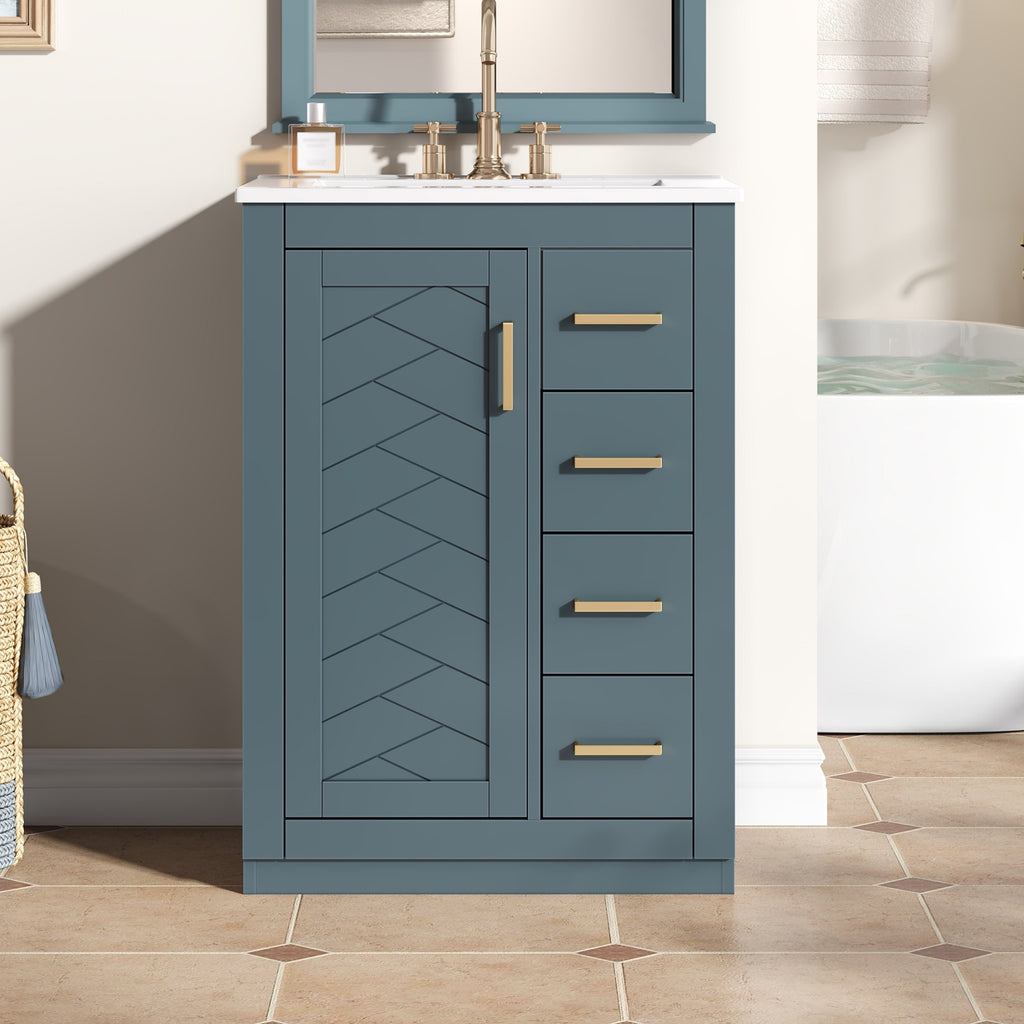 24   Bathroom Vanity With Integrated Ceramic Sink, Bathroom Cabinet With 1 Door,