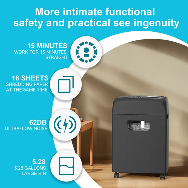 Woolsche Paper Shredder For Home,18-Sheets Cross Cut With 5.28 Gallon Pull Out B