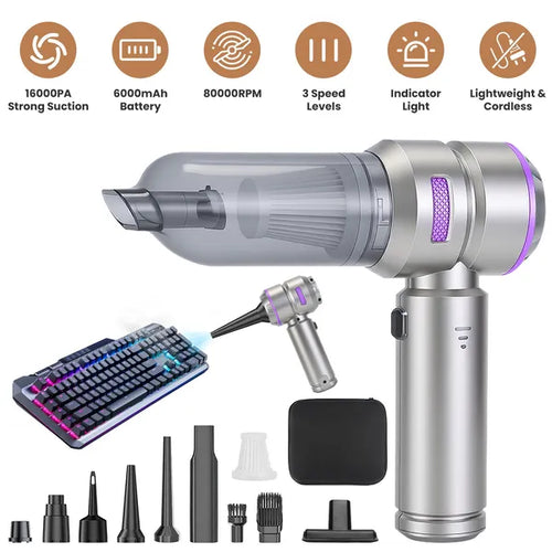 16000PA Handheld Car Vacuum Cleaner With Brushless Motor 2 Reusable Filters 4 In