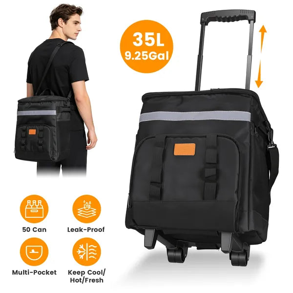 Portable Rolling Cooler Bag With Wheels And Side Handles Shoulder Strap 30L 50 C