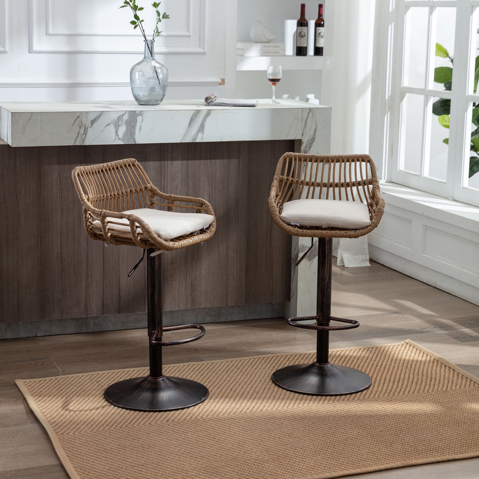 Modern Swivel Bar Stools Set Of 2 Adjustable Counter Height Chairs With Footrest