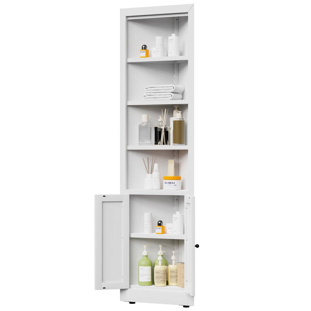 71in Tall Corner Storage Cabinet With 2 Doors, 5-Tier Metal Cabinet With Adjusta