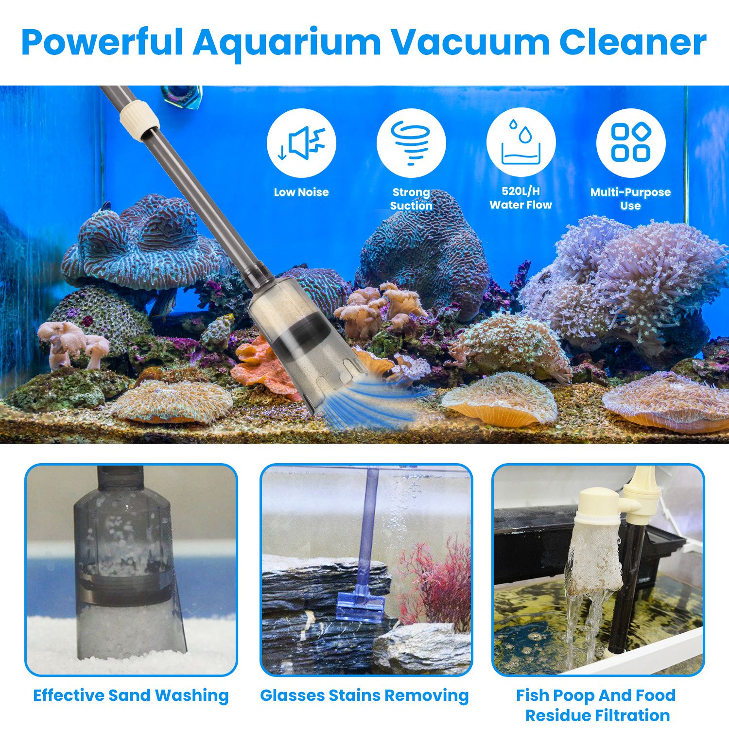 1 Set Multifunctional Electric Aquarium Gravel Cleaner Kit Length Adjustable Aut