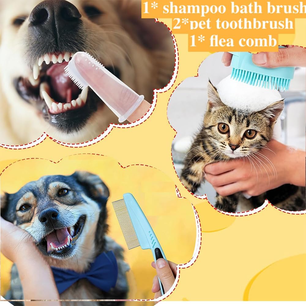 7pcs Pet Grooming Kit, Self-Cleaning Brush Shedding Kit With Nail Clipper, Flea 