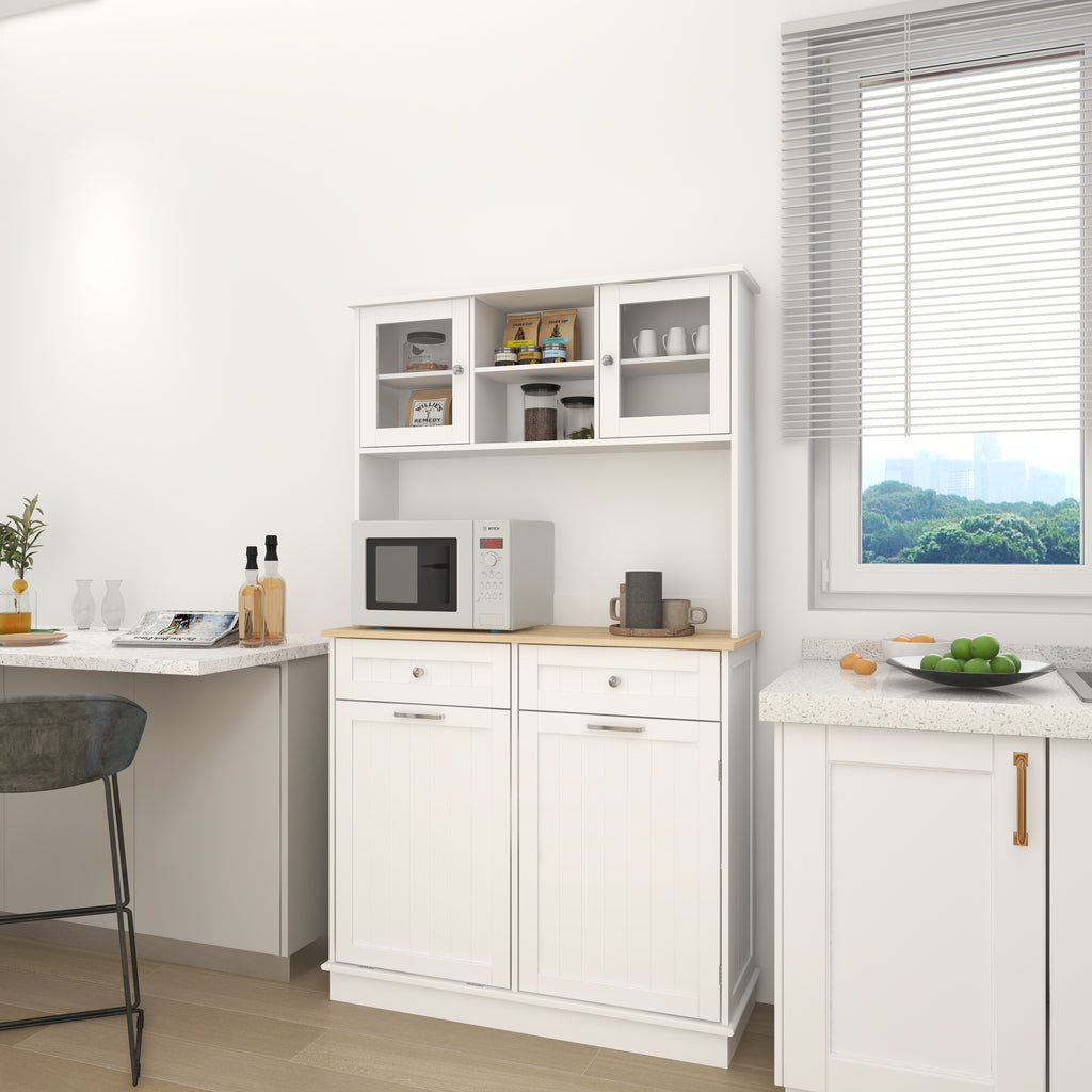 67.7  Tall Kitchen Trash Can Storage Cabinet With 3 Adjustable Shelves, 2 Drawer