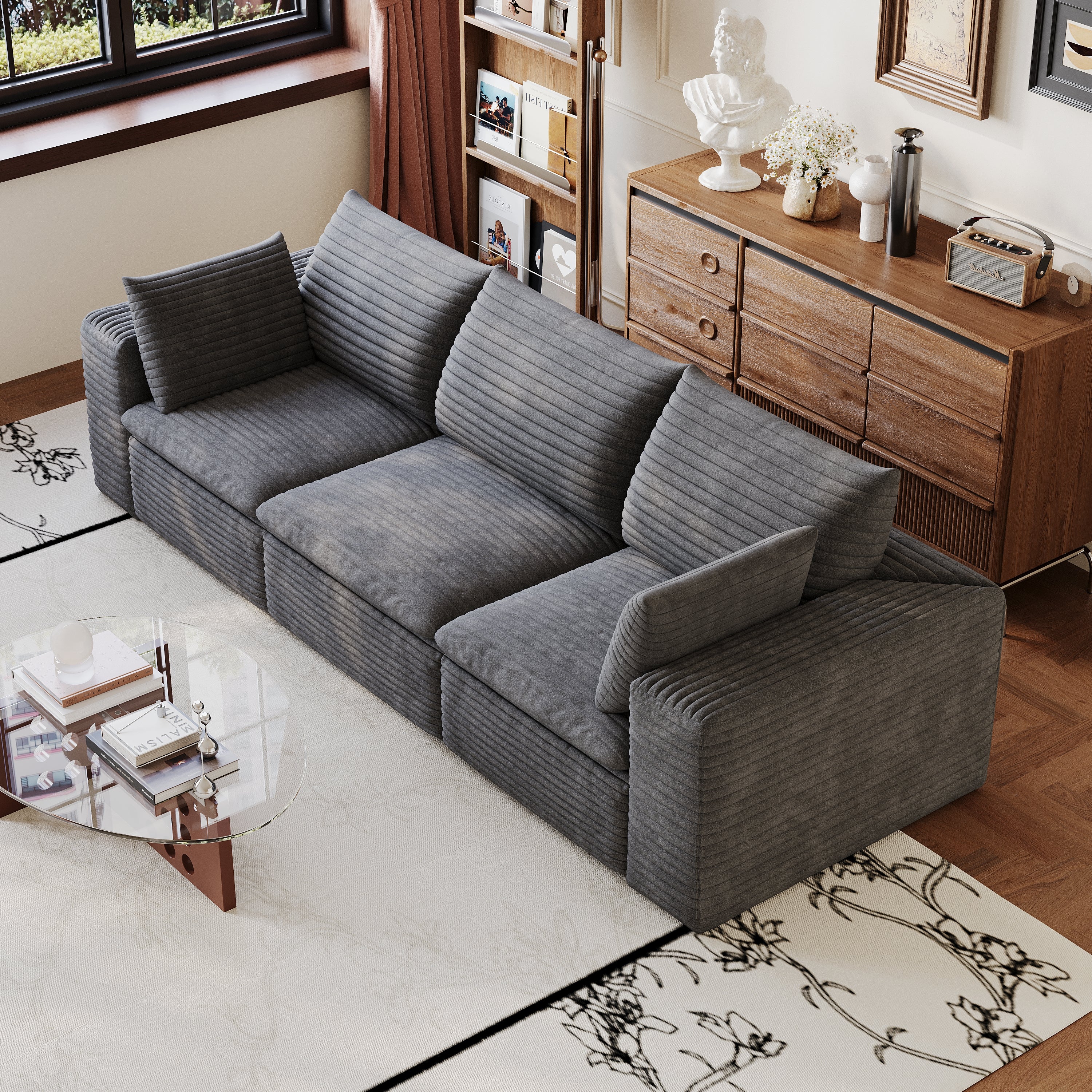 102  Cloud Sofa,Corduroy Fabric,Deep Seat Couches,Double-layer Design,Removable 