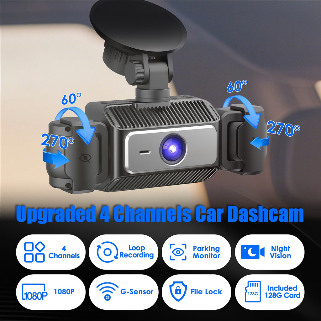 4 Channel Car Dash Cam With 128G MMC Card 1080P Front 720P Left Right 480P Rear 