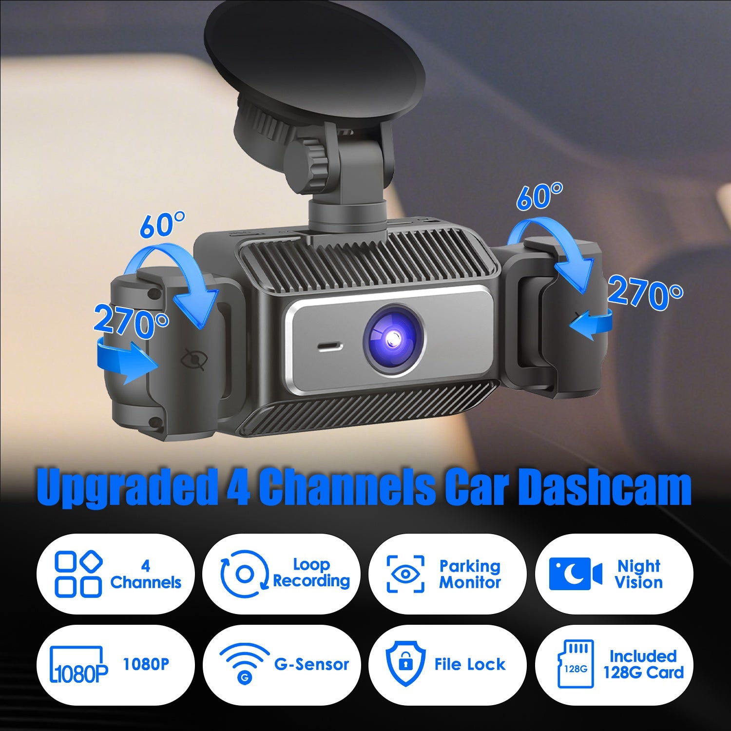 4 Channel Car Dash Cam With 128G MMC Card 1080P Front 720P Left Right 480P Rear 