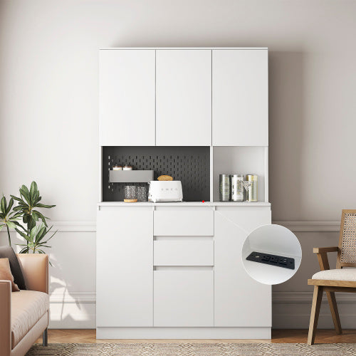 74 Inch Kitchen Pantry Cabinet With Charging Station,Freestanding Buffet Cupboar