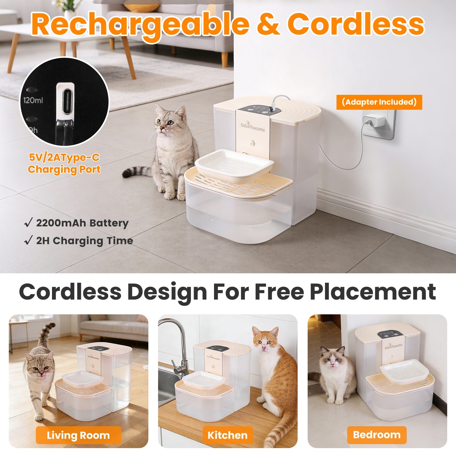 1Pc Smart Pet Water Fountain Automatic Cat Water Dispenser 4.5L Cordless Recharg